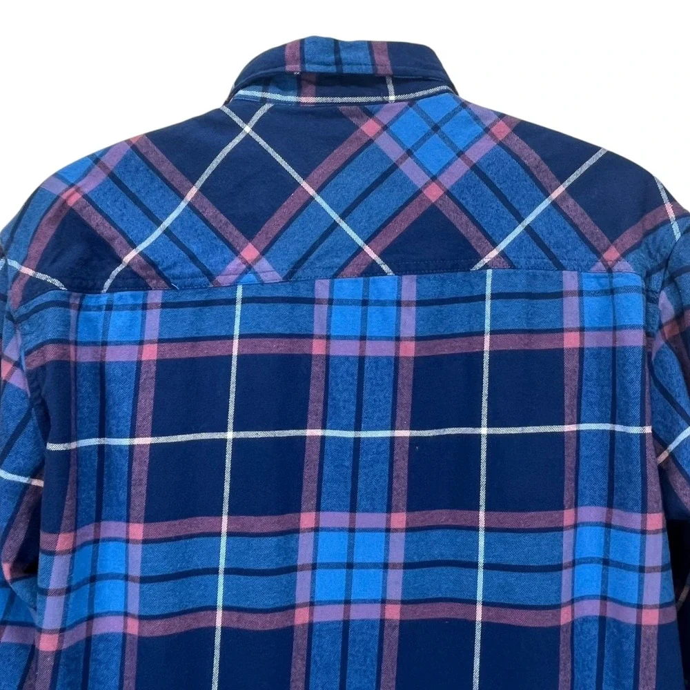 Quicksilver‎ Men Large Flannel Blue Pink Plaid Long Sleeve Button-Up Regular Fit